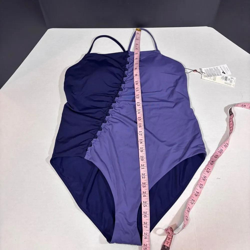 CALIA Women's Looped Apron Neck One Piece NEW with tag Storm Haze Size 16 Swim